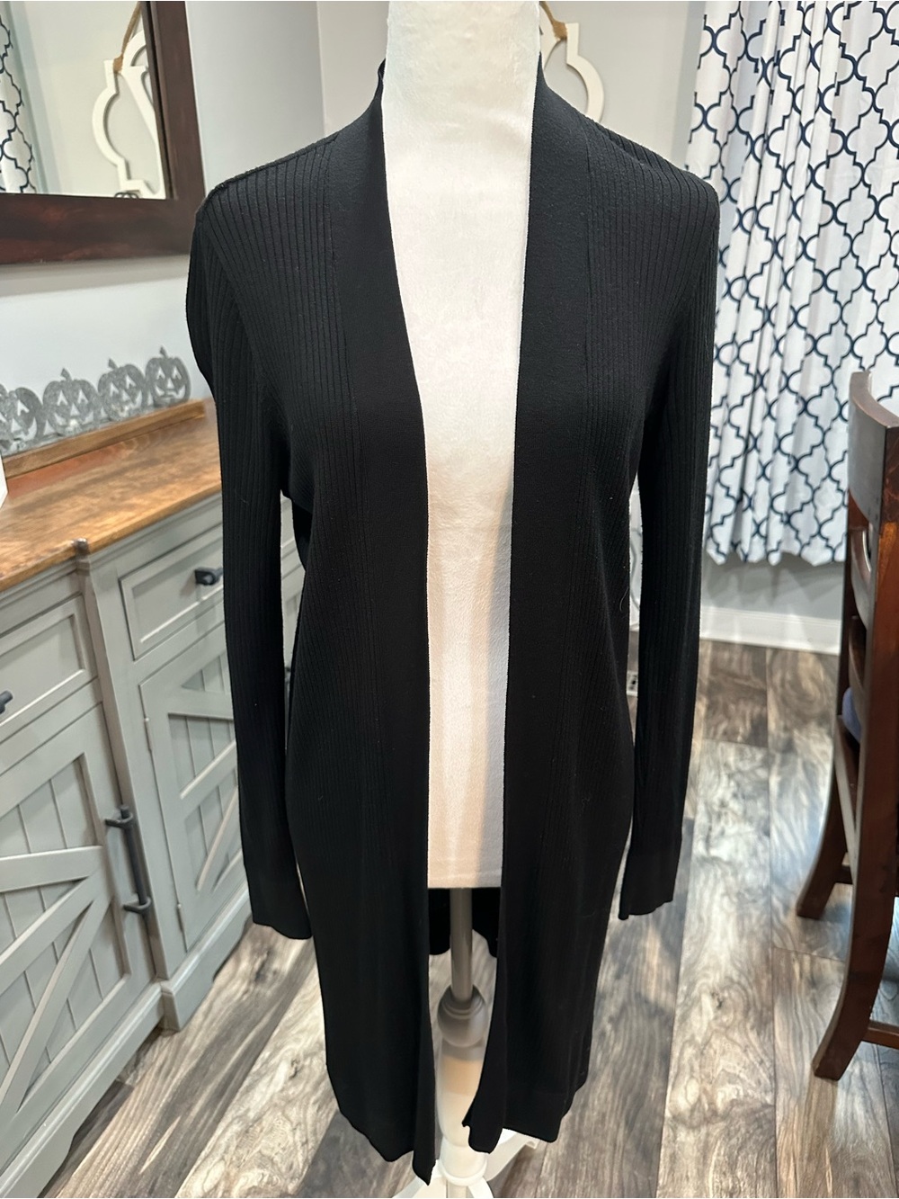 LOFT Black Longline Open-Front Ribbed Cardigan